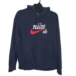 Nike SB Hoodie Adult Navy Blue Logo Fleece Sweatshirt Skateboarding Size Large